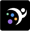 a symbolic logo of four dots and a person