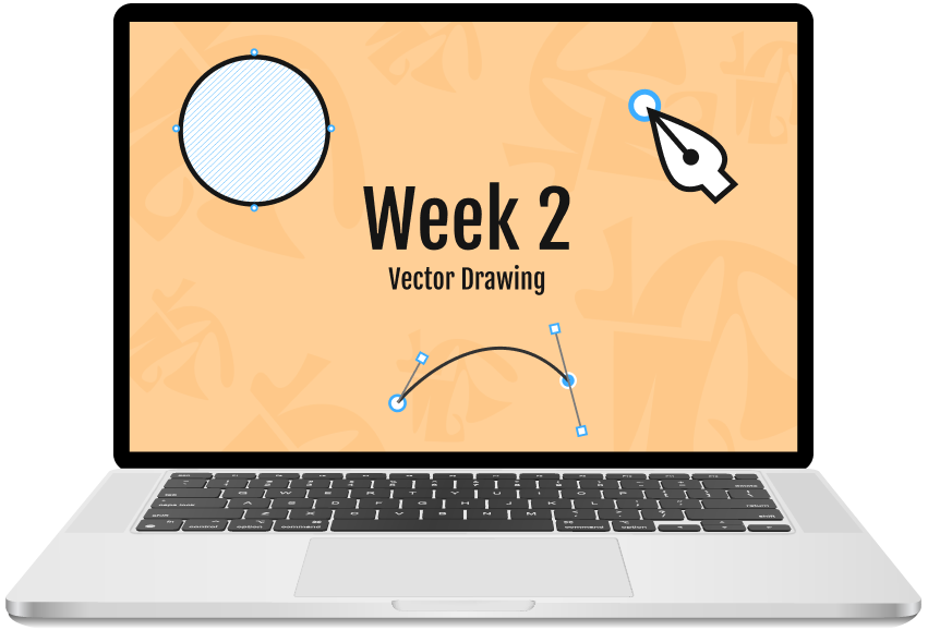 Figma web mockup showing week 2 vector drawing