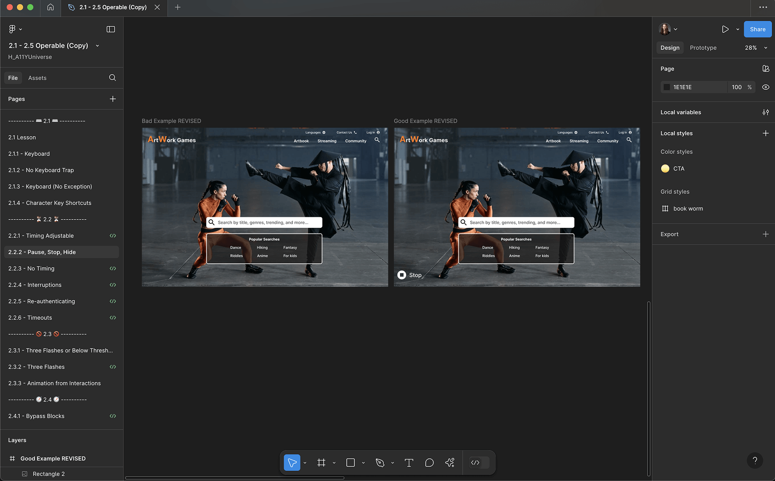 screenshot of a Figma file with all operable learning challenges inside